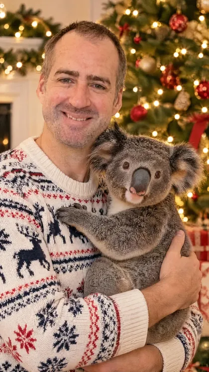 Festive christmas portrait of owner and pet