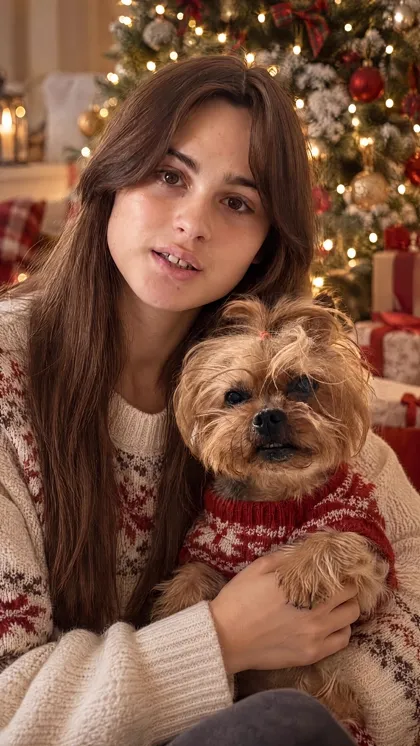 Christmas portrait of owner and pet