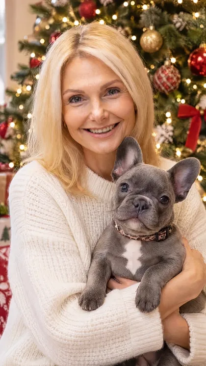 Christmas tree portrait of pet and owner