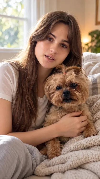 Cosy home portrait of owner and pet