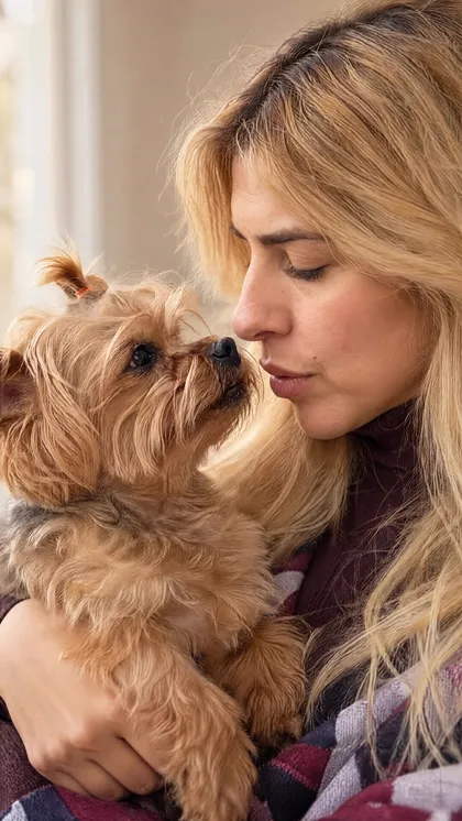 Pet and owner nose to nose portrait