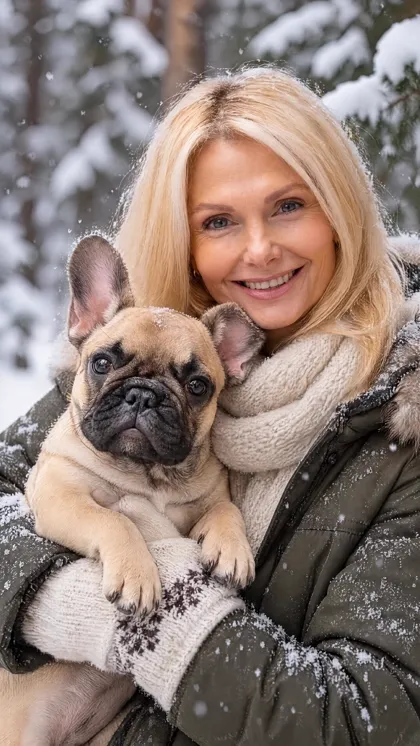 Winter portrait of owner with pet